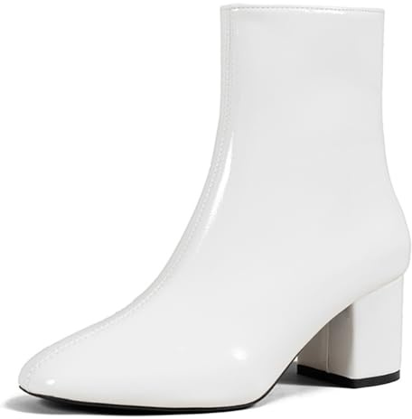 Dernolsea Bottines pour femme avec gros talon bloc et fermeture éclair – Bottes à talons en similicuir pour femme