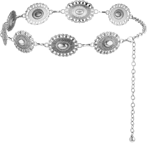 Andibro Damen Boho Kettengürtel, Concho Taillenkettengürtel verstellbarer Cowgirl Gürtel Metallbund Vintage Legierungsgürtel(Splitter)