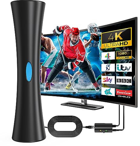 SENQAO TV Aerial, Digital Freeview Tv Aerial Indoor Outdoor UK, Long Range 360° Reception, Tv Strongest Signal Booster Amplifier, HDTV Antenna 4K 1080P Ultra For All TV
