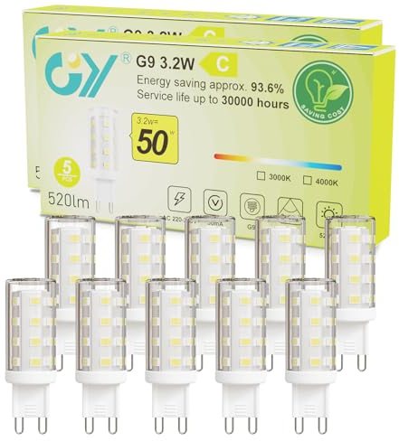 GY Lampadine LED G9, 3.2W Equivalente 40W, 520 Lumen, 4000K Luce Naturale, Attacco G9, Risparmio Energetico, Senza Sfarfallio, Non Dimmerabile, 10 Pezzi