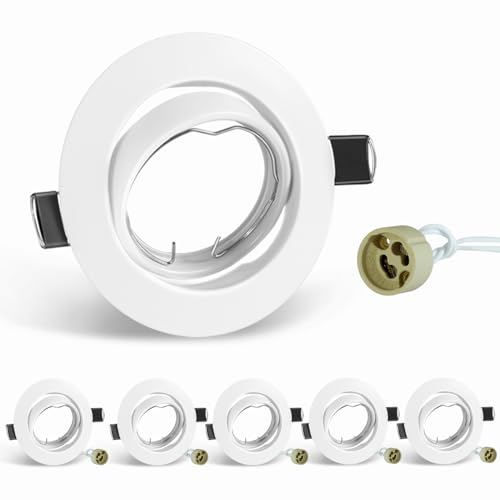 SCNNC Projecteurs Spot Encastrable GU10 Set Cadre Avec Douille Céramique GU10, Blanc Rond Cadre de Montage Spot LED GU10 Orientable A 30°, Cadre Spot Encastrable pour Spots de Plafond, Lot de 6