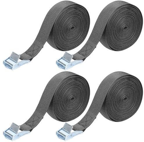 4 Piezas Correa de Amarre, Tensoras de Sujeción Correas de Carga, Cinturón de Amarre con Hebilla, para Portabicicletas Caravana - Gris, 5m