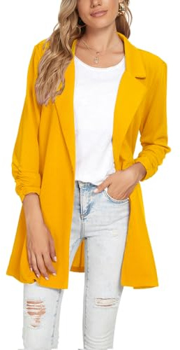 MINTLIMIT Women Long Lapel Blazer Tailored Long Sleeve Oversized One Button Coat Jacket Formal Suit (Yellow L)