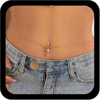 Wendalern Chaîne De Taille En Strass Anneau De Nombril Chaîne De Perles Cz Cristal Anneau De Nombril Chaîne De Ventre Pendante Plage Sexy Bikini Chaîne De Corps Bijoux De Piercing Pour Femmes Filles