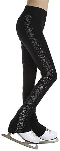 Miaeowve Kinder Mädchen Gymnastikhose Lang Strass Glitzer Eislaufhose High Waist Schlittschuh Hose Tanzhose Stretch Eislaufkleidung Gr. 110-170 Schwarz 134-140
