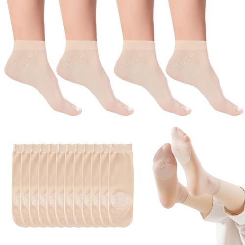 ZMDMAH 12 Pares Color Piel Calcetines Tobilleros Mujer, Nailon Cortas Transpirables Calcetines Medias con Punta Reforzada Algodón Sedoso Antideslizante Adecuado, Calcetine Mujer para Damas y niñas