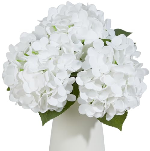 Vicrol 24 White Full Faux Hydrangea Flowers, Real Touch Hydrangeas Spring Flowers Artificial Silk Flowers for Home Decor Indoor Wedding Table Centerpieces Party 3 Pcs