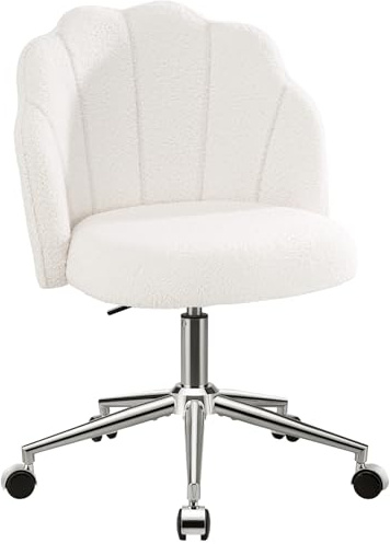 Eufurnibi Silla de tocador de maquillaje con ruedas, cómoda silla de oficina para dormitorio y oficina en casa, altura ajustable y fácil de montar, color blanco