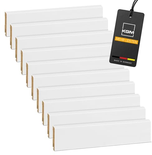 Vorteilspack KGM Sockelleiste Modern Abgeschrägt – Weiß folierte MDF Fußbodenleiste – Maße: 2400 x 16 x 58 mm – 20 Stück