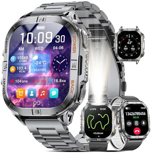 LIGE DM6 Reloj inteligente para hombre con GPS integrado (Llamada Bluetooth), pantalla táctil AMOLED de 2.13, linterna LED/IP68 impermeable, reloj inteligente, podómetro, salud, sueño para teléfonos