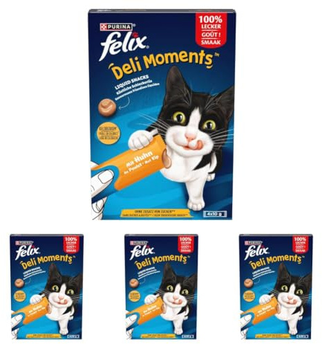 FELIX | Deli Moments | Chat |Savoureuses friandises liquides pour Chat et Chaton | Au Poulet | Sachets| Portion Individuelle |4x10g (Lot de 4)