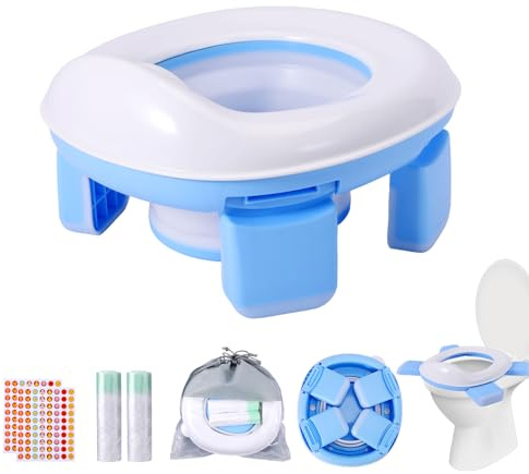 Vasino Portatile per Bambini da Viaggio, 3-in-1 Vasino Pieghevole Portatile, Toilette per Bambini Indoor e Outdoor, Sacchetti Inclusi, Adattatore WC, Ideale Campeggio e Casa