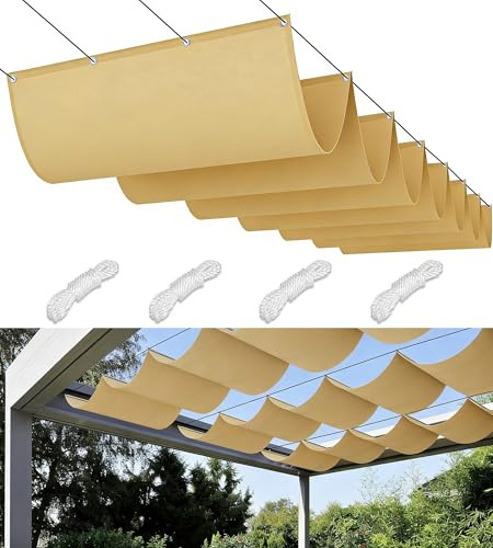 Tenda a Vela Ombreggiante a Onda Retrattile 1.2x3M Impermeabile Protezione Raggi UV 95% Tenda da Sole Poliestere Antistrappo con Corde per Giardino Balcone Piscinae Terrazza Sabbia
