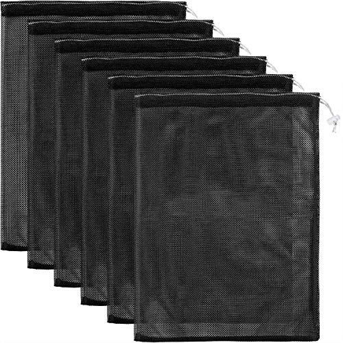 Frienda 6 Pieces Mesh Stuff Sack, 11 x 15 Inch Durable Nylon Drawstring Laundry Bag for Rinsing Beach Toys, Seashell Collecting, Mesh Bags and Travel(Black)