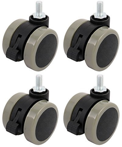 sourcing map 2 pouces double roue PU M8 tige filetée connecteur roulette de frein pivotant 4Pcs