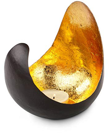 ROMINOX Geschenkartikel Teelichthalter // Kalina – Kerzenschale für goldene Lichteffekte mit Goldfolienauskleidung, Weihnachten, Grillpartys, Valentinstag, Muttertag; Maße: ca. 12 x 12 x 13.7 cm