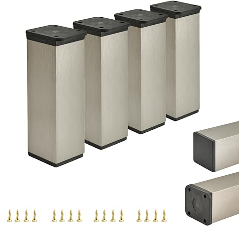 ALUSFERA Möbelfüße Verstellbar – 4er Set – Schrankfüsse mit Elegantes Design – Füße für Möbel 40 x 40 x 120 mm Einfache Montage mit Komplettem Schraubenset