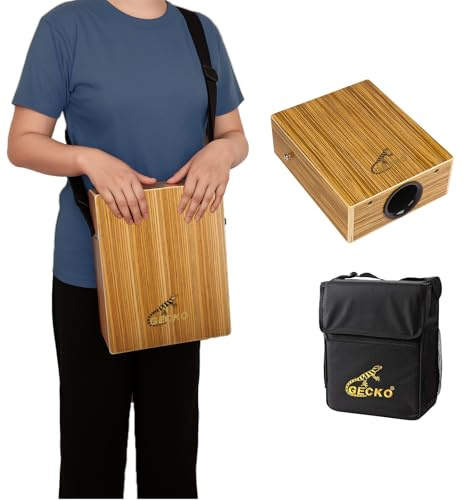 GECKO Travel Cajon Drum - Wooden Percussion Box Musical Instrument with Carrying Bag