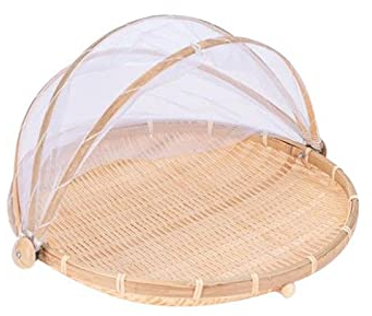 Xshelley Zeltkorb Bambus Rund mit Deckel für Gemüse Obst Brot Aufbewahrungskorb (30 cm Durchmesser)