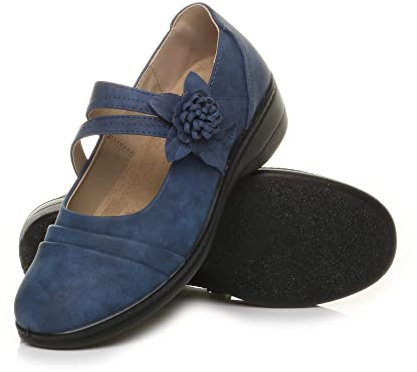 AJVANI Flat Grip Sole Padded Mary Jane Hook&Loop Comfort Shoes Size 3 36 Navy