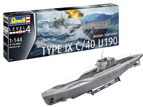 Revell Modellbausatz I German Submarine Type IX C/40 (U190) I Detailreicher Level 4 U-Boot Bausatz I 115 Teile I Maßstab 1:144 I für Kinder und Erwachsene ab 12 Jahren