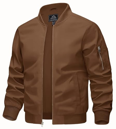 KEFITEVD Giacche da baseball sottili estive da uomo casual bomber cargo giacca a vento militare con tasche multiple, Marrone, S