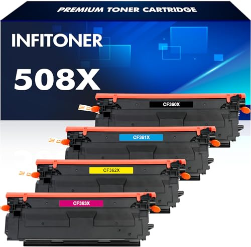 INFITONER 4X 508X Tonerkartusche als Ersatz für HP 508X 508A CF360X CF360A CF361X CF362X CF363X Color LaserJet Enterprise M553 M552 MFP M577 M552dn M553dn M553x M553n Schwarz Cyan Gelb Magenta