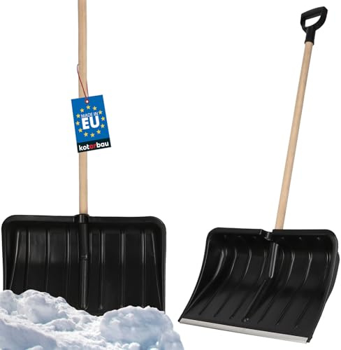 KOTARBAU® Pala de Nieve Con Mango de Madera y Anilla, Quitanieves Con Mango en D, Negra, 54cm de Ancho, Plástico Resistente Con Borde de Aluminio