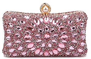 CORIOS Bolsa de Noche para Mujer Diamantes de Imitación Clutch Bolsa de Noche Pequeña Elegante Bolso de Hombro Bolso de Boda Lujoso Fiesta de Graduación Banquete Bolsos Bandolera Rosa