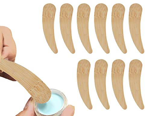 ZoeTekway 10 Piece Bamboo Cream Spatula Cosmetic Spatula Makeup Scooper Reusable Cosmetic Spatula for Mask Wash Gel