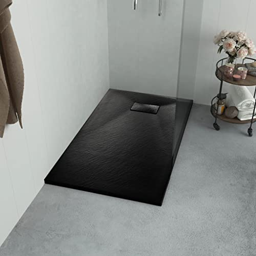 Yolola duschkar 100 x 80 duschkar skifferoptik duschkar platt duschkar halkfri SMC duschkar låg tröskel – 100 x 80 cm svart