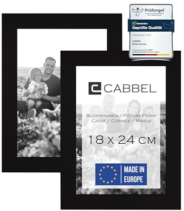 CABBEL confezione doppia (set di 2) cornice per foto 18x24 cm, Nero, robusta cornice in legno MDF, plexiglass