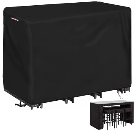 Loenel Abdeckung für Garten-Barhöhe, strapazierfähig, wasserdicht, Terrasse, Bar, Höhe Tisch und Stuhlabdeckung für rechteckige, 190 cm große Möbel-Sets – 198 cm L x 86 cm B x 106 cm H