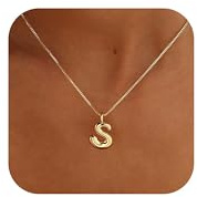 Thaivor Bubble Letter Necklace Initial Necklaces for Women Trendy 14K Gold Plated Dainty Charm Pendant Name Necklace Personalized Jewelry Gift for Women