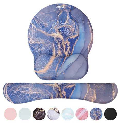 Zibly Keyboard Wrist Rest and Mouse mat Wrist Support, Comfortable Memory Foam Mouse pad Wrist Support Cushion with Anti-Slip Grip for Office Computer Laptop Working Gaming (Combo Blue Marble)