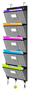 VERONLY Over The Door File Organizer-Wall Mount File Organizer for Office,Hanging File Folders with Labels and Hooks for Chart Paper, Magazine,Notebooks,Planners,5 Large Pockets (Black)