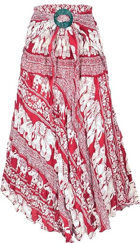 GURU SHOP Boho Sommerrock, Maxirock Hippie Chic, Wandelbares Sommerkleid, Strandkleid - Rot/weiß, Damen, Synthetisch