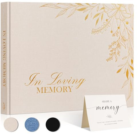 Lanpn Libro degli Ospiti del Funerale Funebri, Libro di Condoglianze Commemorativa in Lino, in Loving Memory Funeral Guest Book for Memorial Service, Libro di Registrazione degli Ospiti, Beige