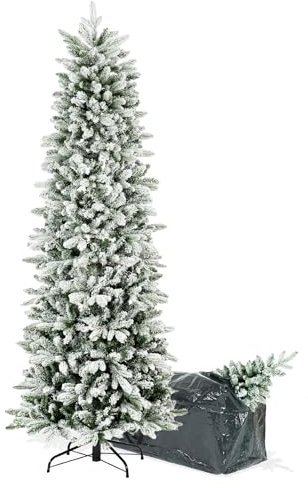 BOP Albero di Natale Slim Innevato Enea 180 cm, in PE Real Touch e PVC, Borsa Omaggio, Apertura ad Ombrello, Design Snello e Slanciato, Alto e Stretto