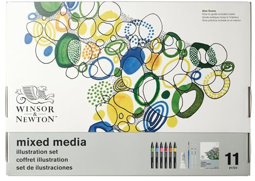 Winsor & Newton 0290180 Promarker Mixed Media Set - Illustration - Curated Sets of Artists with the Following Contents: 6 Promarkers, 2 Fineliners, Gouache, Brush & Marker Pad