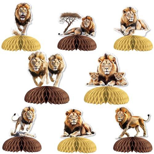 8 centrotavola a nido d'ape leone decorazioni per feste realistiche centrotavola da tavolo con animali della giungla decorazioni per la tavola per ragazzi safari a tema festa di compleanno forniture