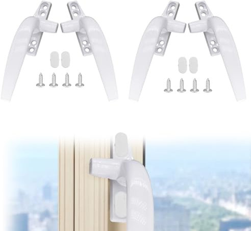 RFYTDCF 4PCS Window Handles, Window Latches for UPVC Windows Right/Left Hand Window Handle Replacement with Screws and Cover for Windows Sliding Doors (White)