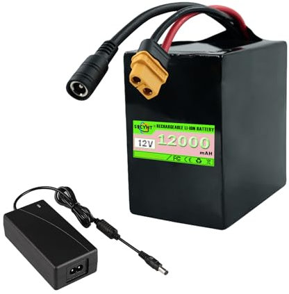 SSCYHT Litiumbatteri 12V 20Ah 12Ah Litiumjonbatteri 12V Uppladdningsbart batteri 12V Li-ion-batteri med laddare och BMS för 50W - 250W motorsats,12v12ah xt60
