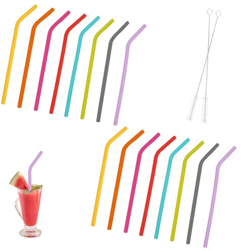 16 Pièces Pailles en Silicone Réutilisable Pailles à Boire avec 2 Brosses Paille Silicone pour le Café, les Boissons Froides