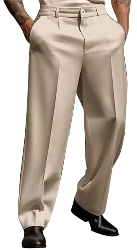 Pantaloni da uomo in tessuto stretch con piega in vita, pantaloni eleganti da uomo, neri, ampi, pantaloni da business baggy, stile elegante, pantaloni sportivi con tasche, pantaloni dritti, leggeri e