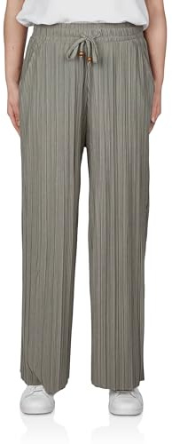 DENIMFY Palazzo - Pantalones de verano para mujer, 3/4, Culotte DFBrenda, cintura alta, pierna ancha, pantalones de verano, pantalones de tela hasta el tobillo, cintura elástica, bolsillos, monocolor
