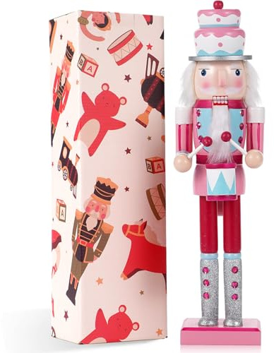 VorFor Cake Topper Drumming Nutcracker Soldier,38CM Macron Color Nutcracker Christmas Decorations,Wood Christmas Ornaments,Figures FireplaceDecorations.