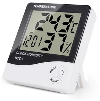 IndoTeam Indoor Digital Thermometer Hygrometer – Accurate Digital Room Thermometer Temperature Gauge Humidity Monitor with Alarm Clock - Easy to Read LCD Display for Home - White