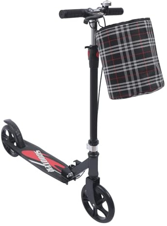 ROGONPDK Scooter, Tretroller T-Style 210mm Räder+Handbremse, Cityroller Erwachsene Klappbar, Tretroller, Klappbarer Doppelbremse Erwachsene Scooter mit Korb, Kickscooter