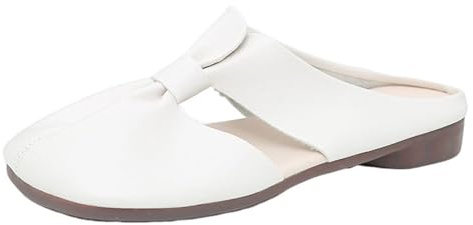 Mules et Sabots Femme en Cuir Pantoufles Ballerines Talon Ouvert Sandales Bout Fermé Rond Empeigne Plissée Découpes Latérales Slip on à Enfiler Semelle Plate Souple pour Été Casual Quotidien